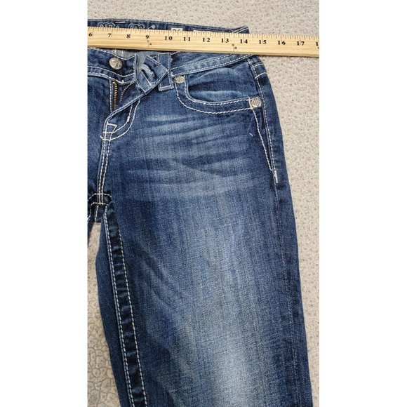 Miss Me Womens Blue Denim Easy Cropped Jeans Embellished Low Rise Size 26 - Picture 7 of 12